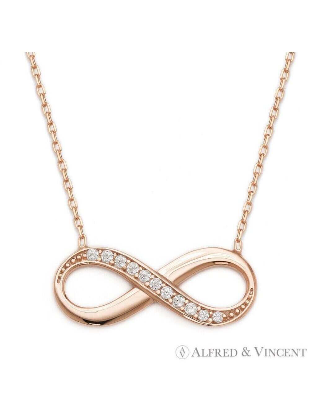 Infinity Charm CZ Crystal Pendant in .925 Sterling Silver w/ 18k Rose Gold